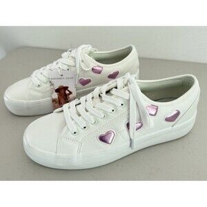 Sincerely Jules Pink Heart White Sneakers Women Size 8.5 New
